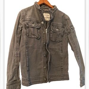 Authentic Fossil Distressed Greg Denim Jacket Zip Sz S Long Sleeve Casual